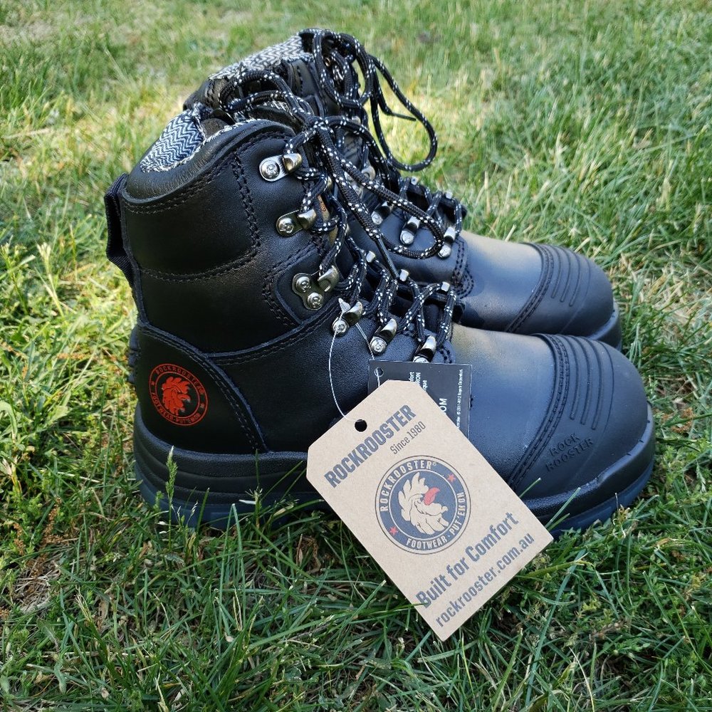NEW! Rock Rooster - Black 7-inch Zip-Sided Steel Toe Leather Work Boots - Size 5